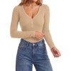 image:imageLYANER Womens Henley V Neck Sexy BodysuitsDark Khaki