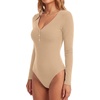 image:imageLYANER Womens Henley V Neck Sexy BodysuitsDark Khaki