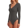 image:imageLYANER Womens Henley V Neck Sexy BodysuitsDark Spend Gray