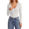 image:imageLYANER Womens Henley V Neck Sexy BodysuitsGray