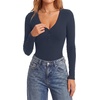 image:imageLYANER Womens Henley V Neck Sexy BodysuitsNavy Blue
