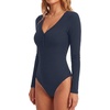 image:imageLYANER Womens Henley V Neck Sexy BodysuitsNavy Blue