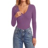 image:imageLYANER Womens Henley V Neck Sexy BodysuitsPurple