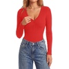 image:imageLYANER Womens Henley V Neck Sexy BodysuitsRed