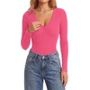image:imageLYANER Womens Henley V Neck Sexy BodysuitsRose Pink
