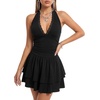 image:imageLYANER Womens Lace Trim Deep V Neck Sexy Mini DressBlack
