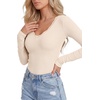 image:imageLYANER Womens Lace V Neck Long Sleeve ShirtsBeige