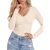 image:imageLYANER Womens Lace V Neck Long Sleeve ShirtsBeige