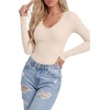 image:imageLYANER Womens Lace V Neck Long Sleeve ShirtsBeige