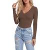 image:imageLYANER Womens Lace V Neck Long Sleeve ShirtsBrown