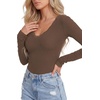 image:imageLYANER Womens Lace V Neck Long Sleeve ShirtsBrown