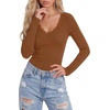 image:imageLYANER Womens Lace V Neck Long Sleeve ShirtsCaramel