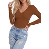 image:imageLYANER Womens Lace V Neck Long Sleeve ShirtsCaramel