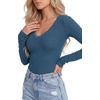 image:imageLYANER Womens Lace V Neck Long Sleeve ShirtsDark Blue