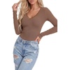 image:imageLYANER Womens Lace V Neck Long Sleeve ShirtsDark Brown