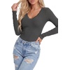 image:imageLYANER Womens Lace V Neck Long Sleeve ShirtsDark Spend Gray