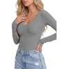 image:imageLYANER Womens Lace V Neck Long Sleeve ShirtsLight Grey
