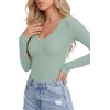 image:imageLYANER Womens Lace V Neck Long Sleeve ShirtsPea Green