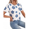 image:imageLYANER Womens Open Back Casual TeeDark Blue Flowers