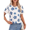 image:imageLYANER Womens Open Back Casual TeeDark Blue Flowers