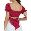 image:imageLYANER Womens Puff Short Sleeve Y2k Crop TopSatin Burgundy