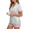 image:imageLYANER Womens Satin Silky Soft Pajamas SetMulticolor Striped