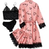 image:imageLYANER Womens Silk Satin Sexy Pajamas SetCoral Pink Print