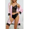 image:imageLYANER Womens Silk Satin Sexy Pajamas SetPink and White Stripes