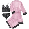 image:imageLYANER Womens Silk Satin Sexy Pajamas SetPink and White Stripes