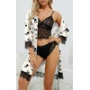 image:imageLYANER Womens Silk Satin Sexy Pajamas SetWhite Floral Print
