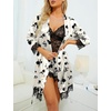 image:imageLYANER Womens Silk Satin Sexy Pajamas SetWhite Floral Print