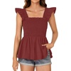 image:imageLYANER Womens Smocked Casual Peplum TopBurgundy