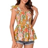 image:imageLYANER Womens Smocked Casual Peplum TopFloral Yellow