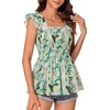 image:imageLYANER Womens Smocked Casual Peplum TopPrinted Light Green