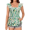 image:imageLYANER Womens Smocked Casual Peplum TopPrinted Light Green