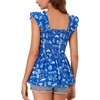 image:imageLYANER Womens Smocked Casual Peplum TopPrinter Royal Blue