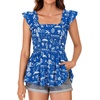 image:imageLYANER Womens Smocked Casual Peplum TopPrinter Royal Blue