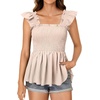 image:imageLYANER Womens Smocked Casual Peplum TopSolid Beige