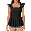 image:imageLYANER Womens Smocked Casual Peplum TopSolid Black