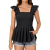 image:imageLYANER Womens Smocked Casual Peplum TopSolid Black