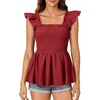 image:imageLYANER Womens Smocked Casual Peplum TopSolid Burgundy