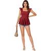 image:imageLYANER Womens Smocked Casual Peplum TopSolid Burgundy