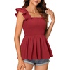 image:imageLYANER Womens Smocked Casual Peplum TopSolid Burgundy