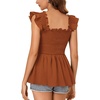 image:imageLYANER Womens Smocked Casual Peplum TopSolid Caramel