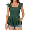 image:imageLYANER Womens Smocked Casual Peplum TopSolid Dark Green