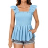 image:imageLYANER Womens Smocked Casual Peplum TopSolid Light Blue