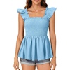 image:imageLYANER Womens Smocked Casual Peplum TopSolid Light Blue