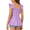 image:imageLYANER Womens Smocked Casual Peplum TopSolid Lilac