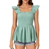 image:imageLYANER Womens Smocked Casual Peplum TopSolid Sage Green