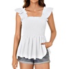 image:imageLYANER Womens Smocked Casual Peplum TopSolid White